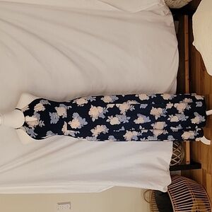 Candies Size XS Navy Blue with Floral Pattern Halter Style Maxi Dress, EUC